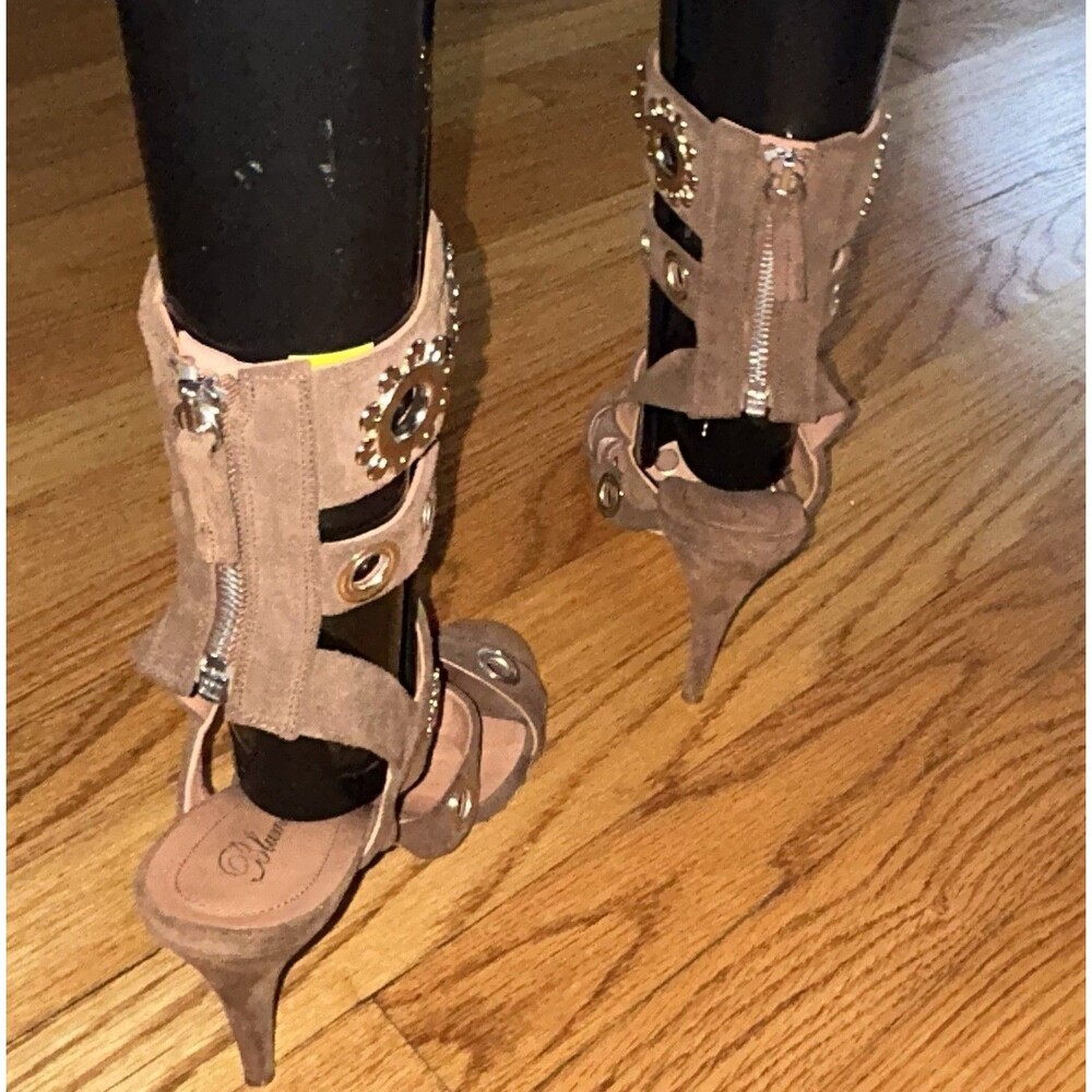 Blumarine Made In Italy Brown Suede Strappy Heels with Metal Studs US 7.5 / 37.5 - Picture 9 of 13
